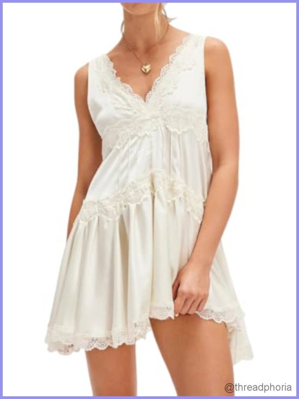 Satin Lace Slip Mini Dress Ruffle Hem Flowy Swing Y2K Summer
